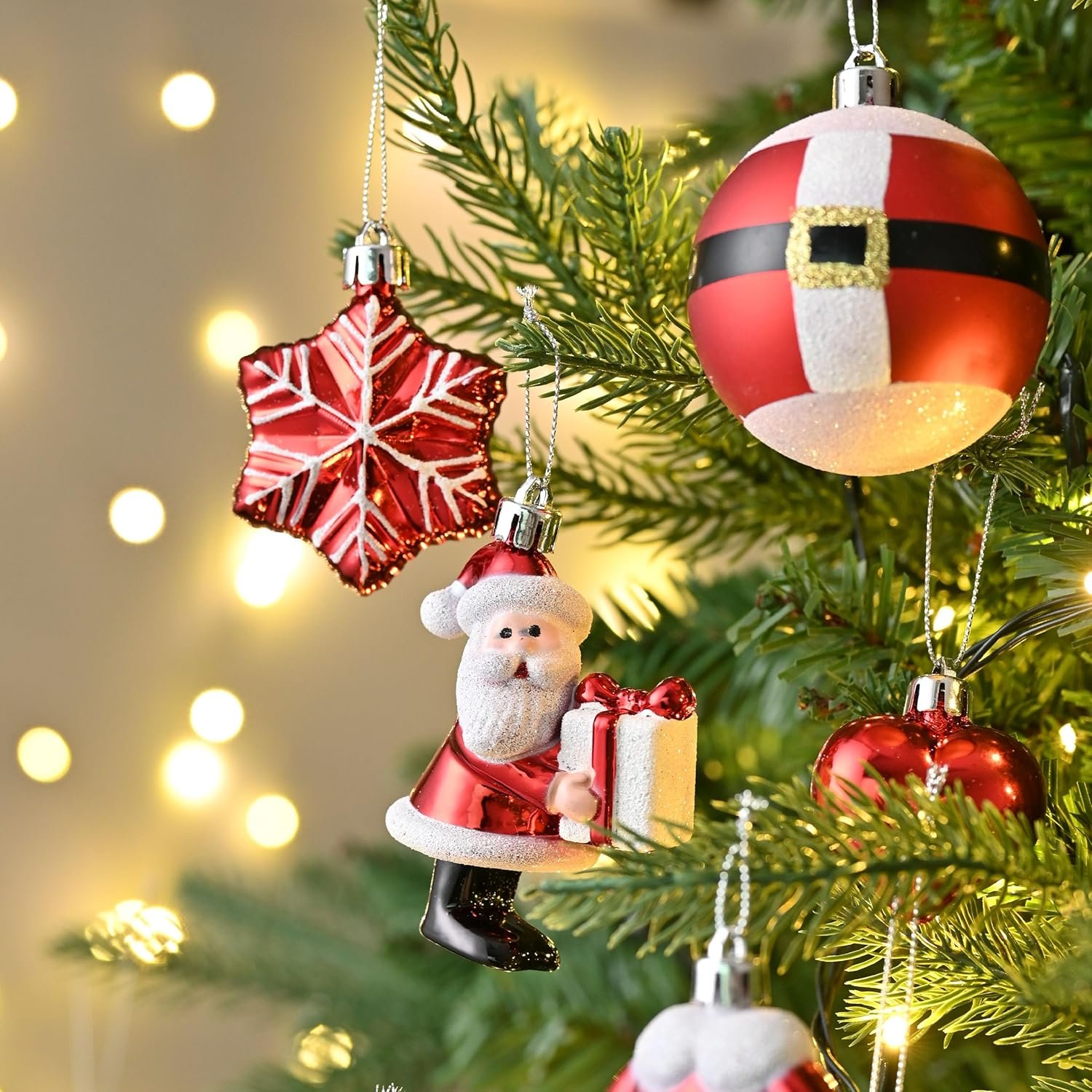 Valery Madelyn Christmas Ornaments Set, 70ct Red and White Shatterproof Christmas Tree Decorations Set, Variety Traditional Red and Silver Decorative Hanging Ball Ornaments Bulk for Xmas Holiday Decor - Image 7
