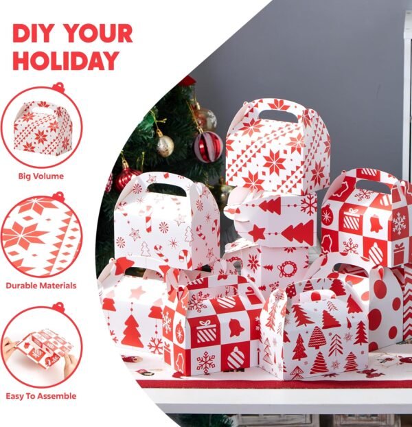 JOYIN 24 PCS Christmas Cookie Boxes, 3D Christmas Foil Treat Boxes for Holiday Xmas Goody Gift, Goodie Paper Boxes, School Classroom Party Favor Supplies, Candy Treat - Image 4