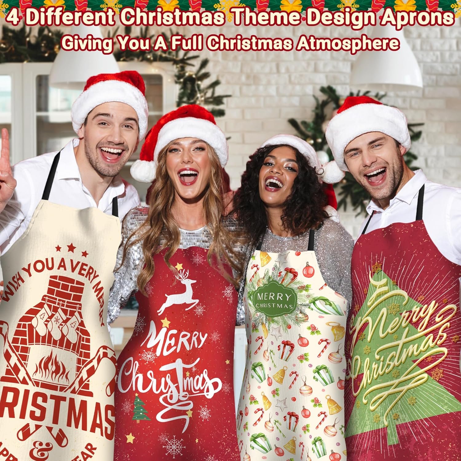 4 Pack Funny Christmas Kitchen Aprons for Women Men Adjustable Cooking Chef Aprons Waterproof Bib Aprons Cute Xmas Party Gift - Image 3