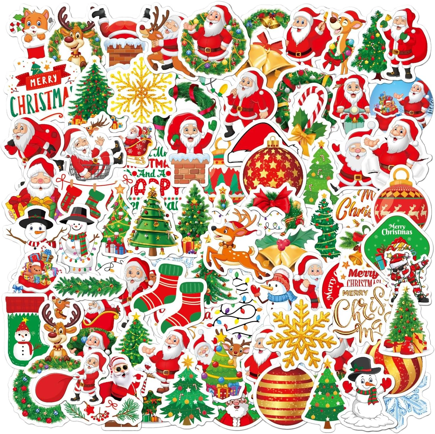 100Pcs Christmas Stickers for Kids, Cute Santa Claus Christmas Tree Stikers Bulk for Envelopes Holiday Gift, Red Green - Image 3