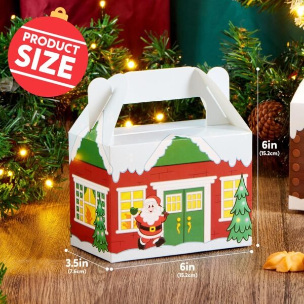 JOYIN 24 PCS 3D Christmas House Cardboard Treat Boxes for Holiday Xmas Goody Gift, Goodie Paper Boxes, School Classroom Party Favor Supplies, 4 Designs Candy Treat Cardboard Cookie Boxes - Image 7