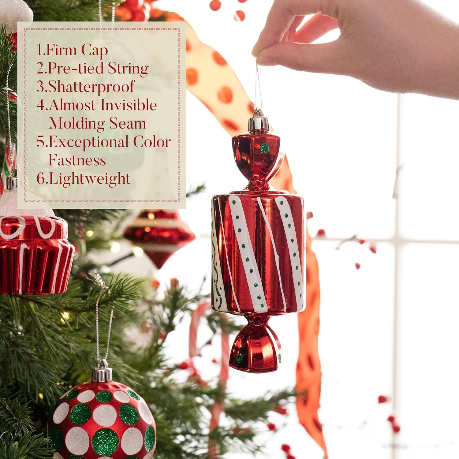 Valery Madelyn 100ct Christmas Ornaments Set, Candy Cane Red Green White Shatterproof Christmas Tree Decorations Ball Ornaments Bulk, Decorative Hanging Ornaments for Xmas Trees Holiday Party Decor - Image 6