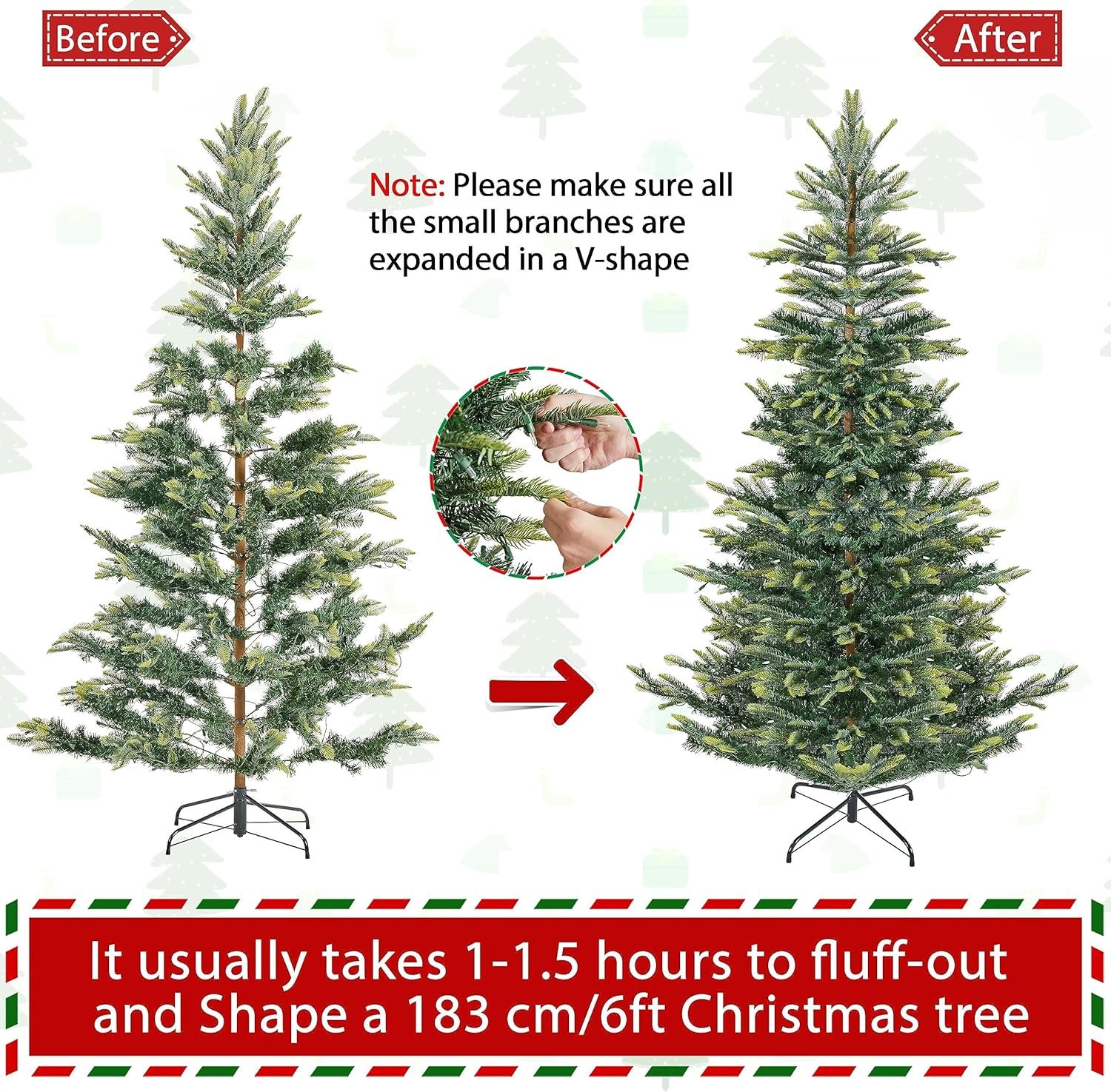 Yaheetech 6ft Pre-lit Aspen Fir Artificial Christmas Tree with 400 Incandescent Warm Lights Full Prelighted Xmas Tree w/828 Branch Tips & Foldable Stand for Home Holiday Decor, Green - Image 8