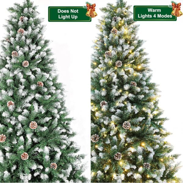 6FT Pre-Decorated Holiday Christmas Tree for Home, Office, Party Decoration 810 PVC Branch Tips, Partially Flocked Design, Pine Cones, Metal Hinges & Base - Green/White - Image 6