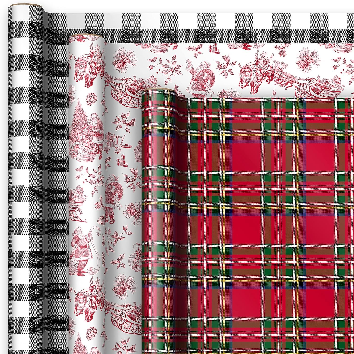 Hallmark Holiday Plaid Wrapping Paper with Cutlines and Optional DIY Bow Templates on Reverse (3-Pack: 120 Sq. Ft. Ttl) Red Toile, Black Buffalo Check, Plaid for Christmas, Birthdays, Weddings, Crafts - Image 5
