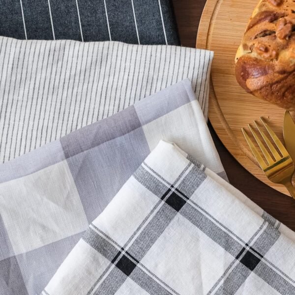 100% Linen Kitchen Towels 20 x 30 inch Gray/White Buffalo Check - Set of 2 Pack, Natural Flax Washable Tea Towels, Highly Absorbent Dish Towels, Super Soft Multi-Purpose Hand Towels - Image 3