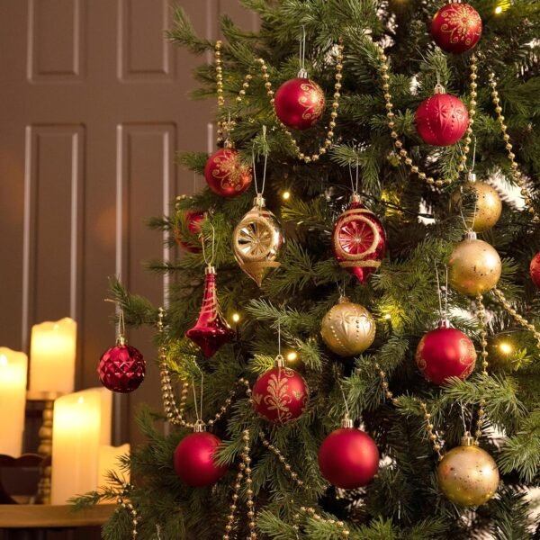 Valery Madelyn Ornaments for Christmas Trees, 100ct Red and Gold Shatterproof Christmas Tree Decorations, Luxury Hanging Ball Ornaments Bulk for Xmas Holiday Decor - Image 3