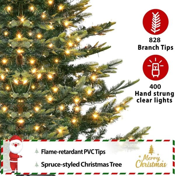 Yaheetech 6ft Pre-lit Aspen Fir Artificial Christmas Tree with 400 Incandescent Warm Lights Full Prelighted Xmas Tree w/828 Branch Tips & Foldable Stand for Home Holiday Decor, Green - Image 6