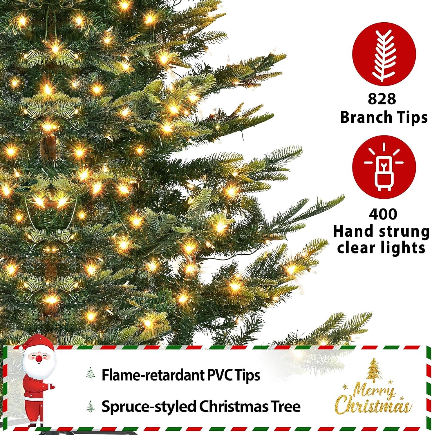 Yaheetech 6ft Pre-lit Aspen Fir Artificial Christmas Tree with 400 Incandescent Warm Lights Full Prelighted Xmas Tree w/828 Branch Tips & Foldable Stand for Home Holiday Decor, Green - Image 6